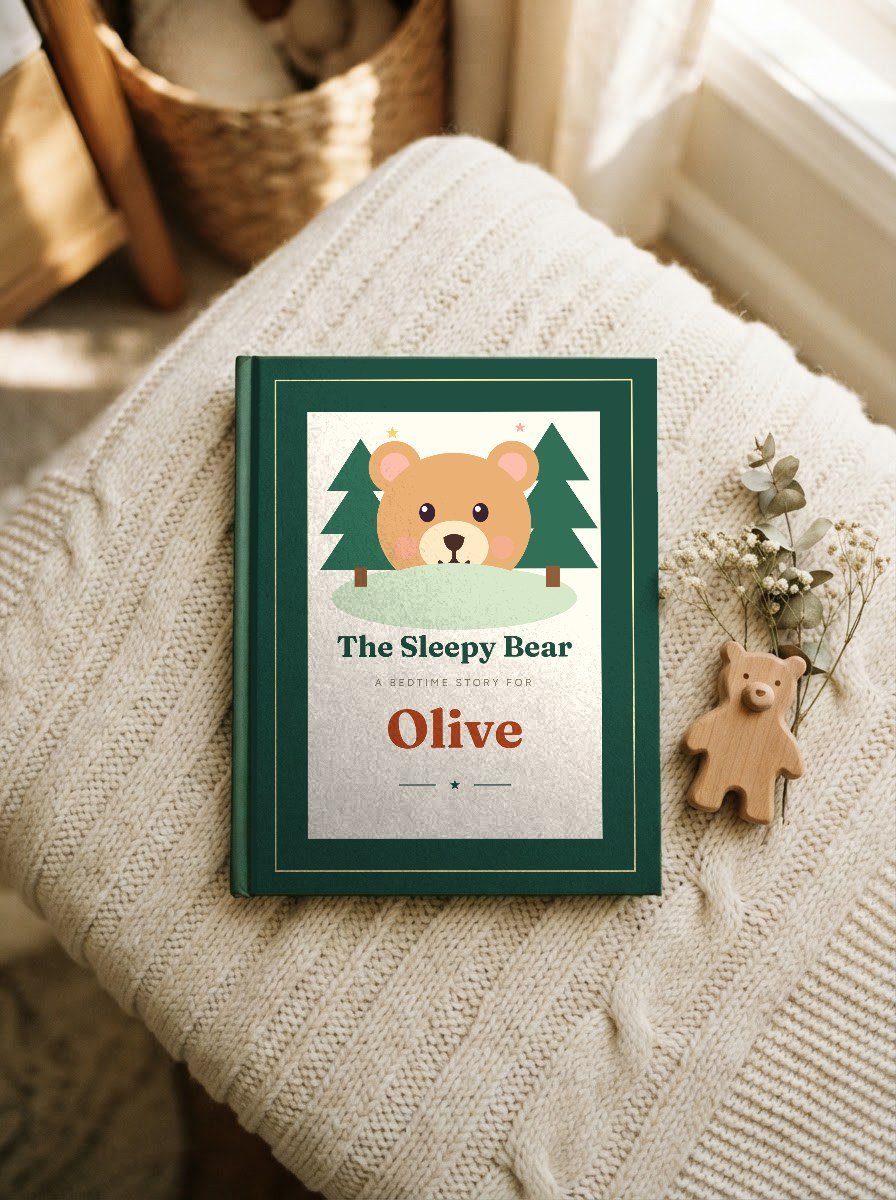 Children's storybook cover with the child's name in the title