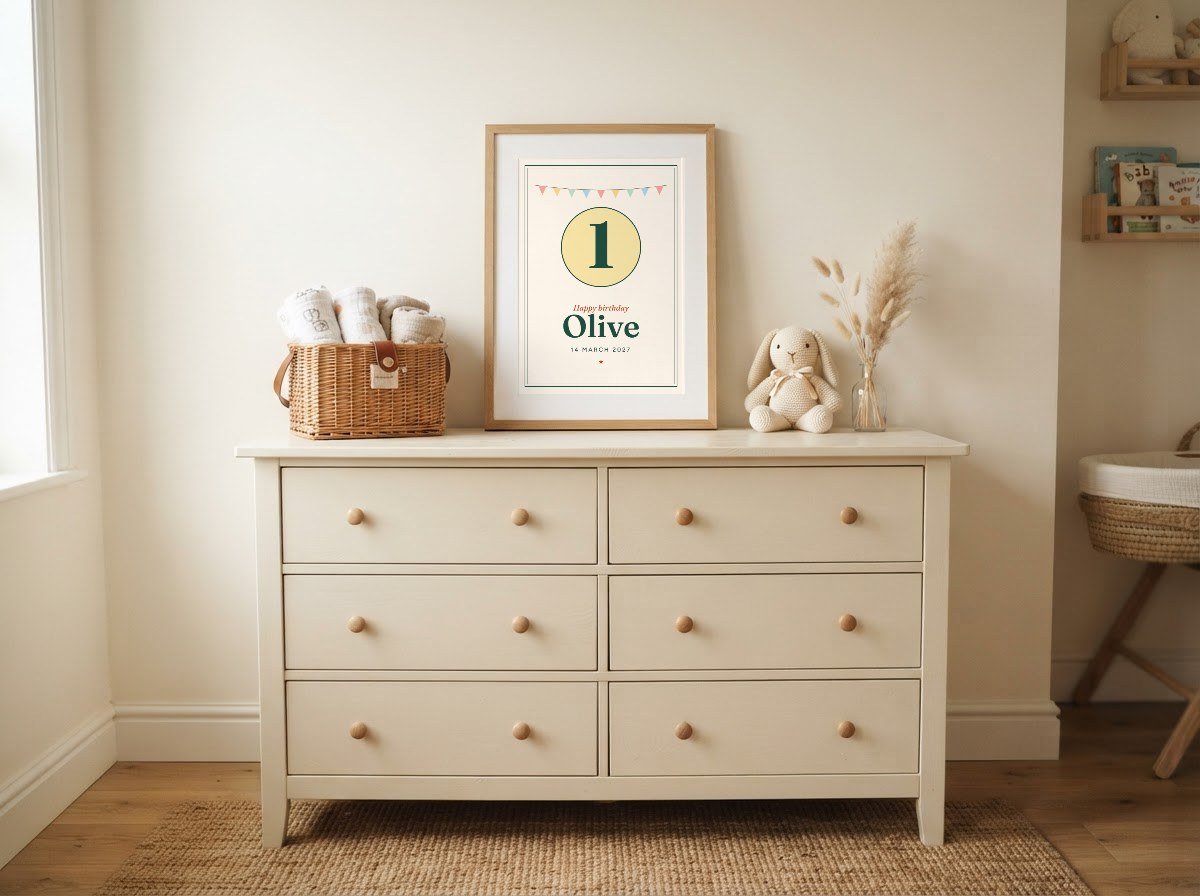 First birthday print and greeting card set