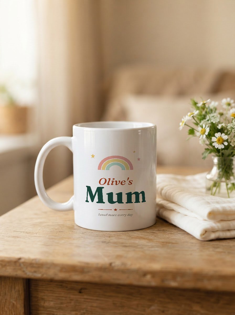 Mug with a parent title and a baby's name printed on it