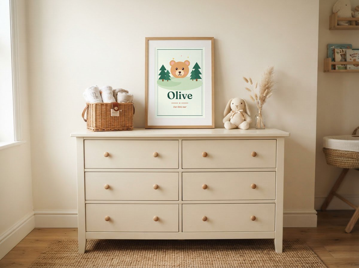 Nursery print with a child's name in large letters