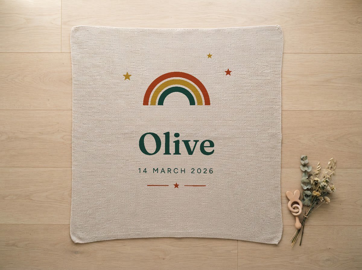 Blanket with a baby's name in large letters